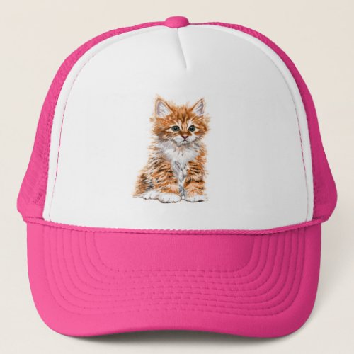 Trucker Hat with Little Baby Kitten _ Painting