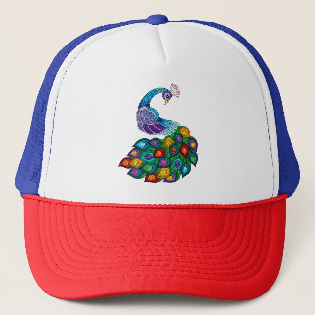 Trucker Hat with peacock design (Front)