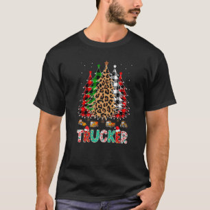 Trucker Leopard Red White Green Plaid Christmas Tr T-Shirt