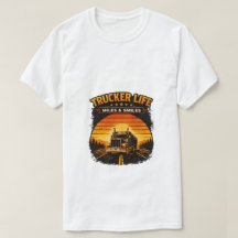 Trucker Life Miles And Smiles Retro Sunset Tee