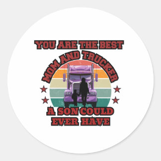 Trucker Mother Son Bond Family Road Love Design Classic Round Sticker