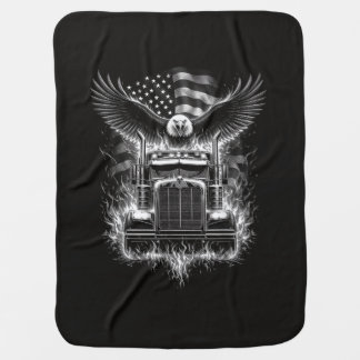 Trucker Patriotic American Flag Semi Truck Driver Baby Blanket