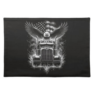 Trucker Patriotic American Flag Semi Truck Driver Cloth Placemat