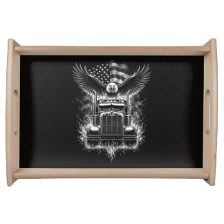Trucker Patriotic American Flag Semi Truck Driver Serving Tray