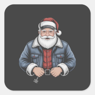 Trucker Santa Claus Funny Truck Driving Christmas Square Sticker