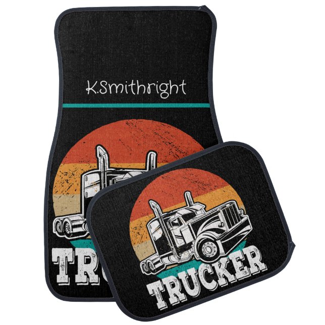 Trucker: Sunset Road, Teal Rim Car Floor Mat (Set)