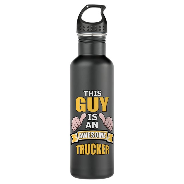 Trucker Truck Driver Love Trucks Funny Gift Idea Stainless Steel Water Bottle (Front)