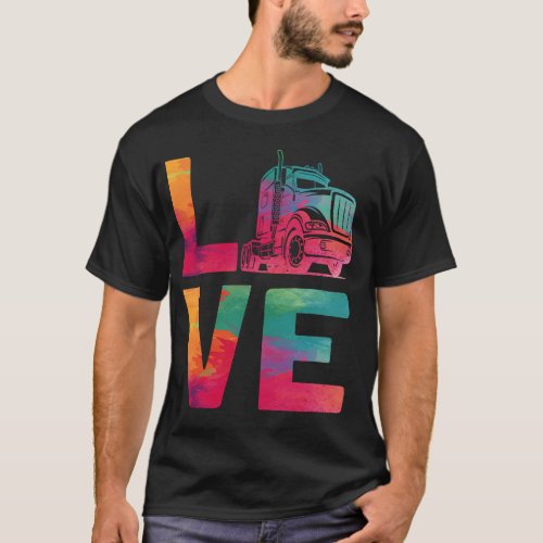 Trucker Truck Driver Love Watercolor Vintage T_Shirt