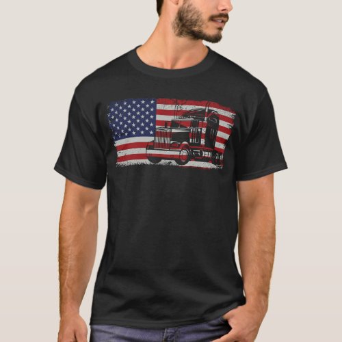 Trucker Truck Driver Truck American Flag American T_Shirt