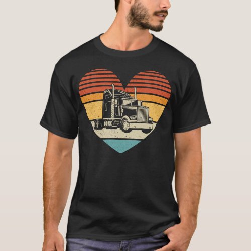 Trucker Truck Driver Truck Heart Retro Heart T_Shirt