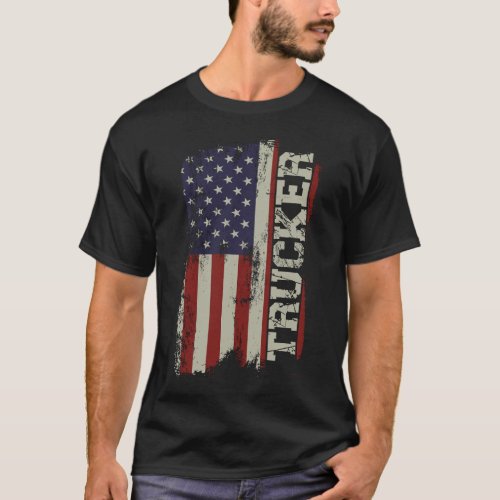 Trucker Truck Driver Trucker American Usa Flag T_Shirt