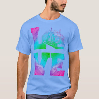 Trucker Truck Driver Watercolor Vintage Love  T-Shirt