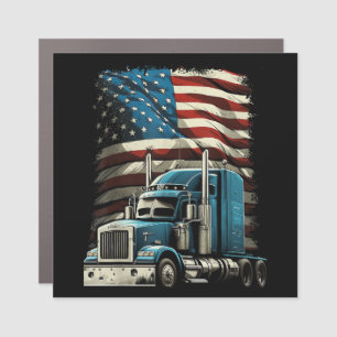 Trucker US American Flag For Patriotic Truck Drive Car Magnet