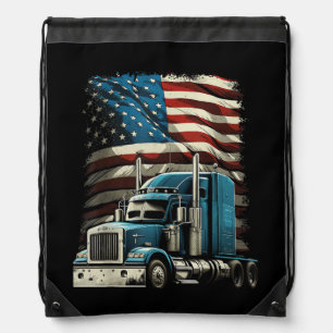 Trucker US American Flag For Patriotic Truck Drive Drawstring Bag