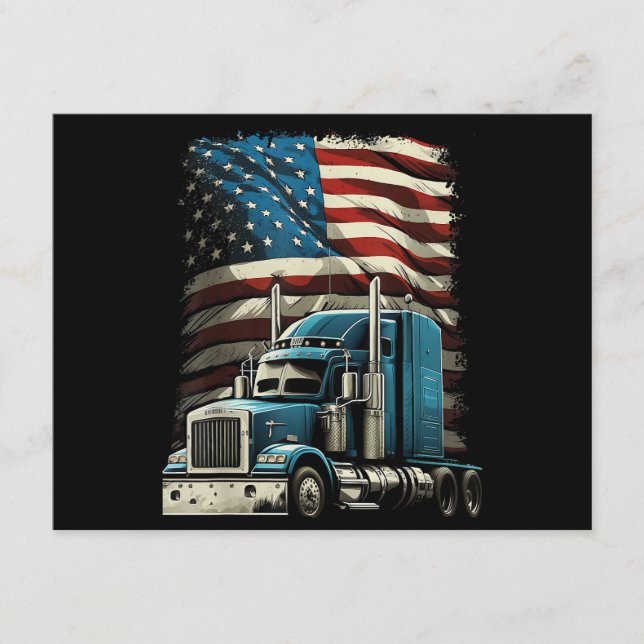 Trucker US American Flag For Patriotic Truck Drive Enclosure Card (Front)