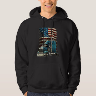 Trucker US American Flag For Patriotic Truck Drive Hoodie