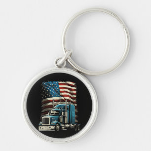 Trucker US American Flag For Patriotic Truck Drive Keychain