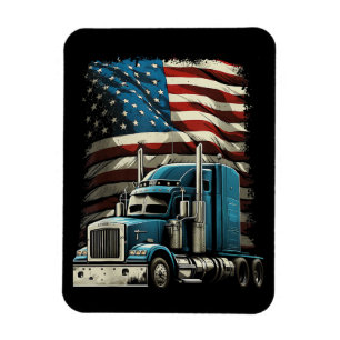 Trucker US American Flag For Patriotic Truck Drive Magnet