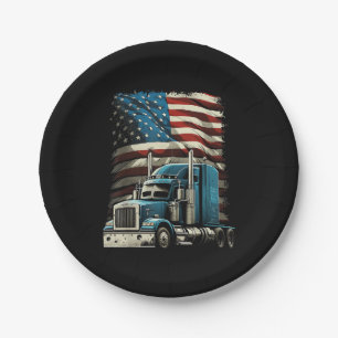 Trucker US American Flag For Patriotic Truck Drive Paper Plates