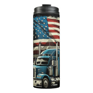 Trucker US American Flag For Patriotic Truck Drive Thermal Tumbler