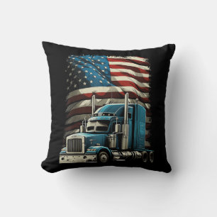 Trucker US American Flag For Patriotic Truck Drive Throw Pillow