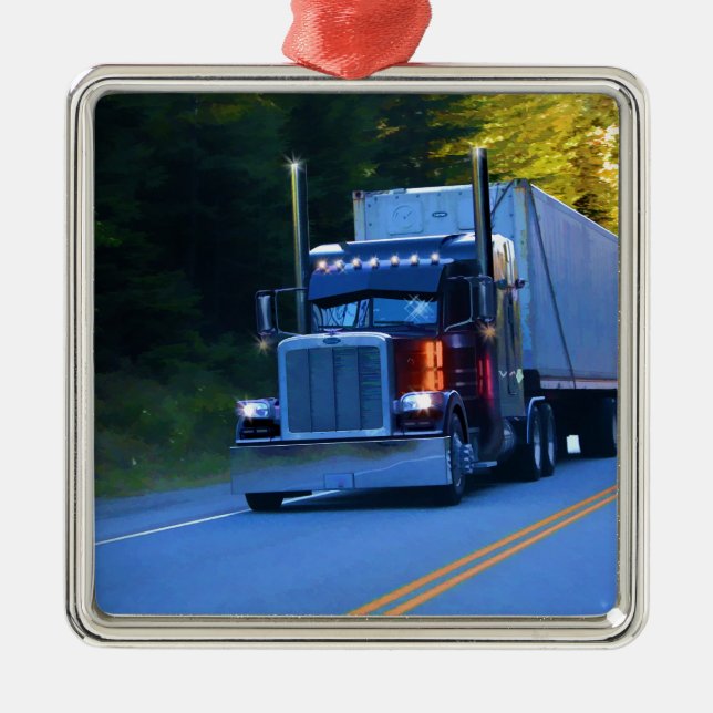 Truckers, Big Rig Cargo Truck Art Metal Ornament (Front)