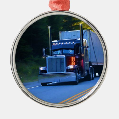 Truckers Big Rig Cargo Truck Art Metal Ornament