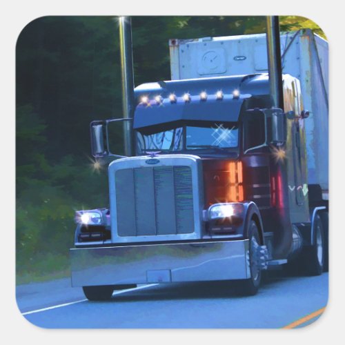 Truckers Big Rig Cargo Truck Art Square Sticker