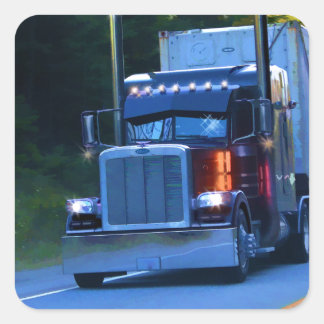 Truckers, Big Rig Cargo Truck Art Square Sticker