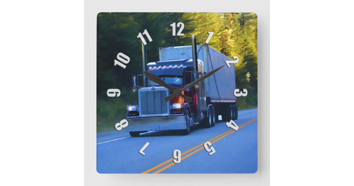 Truckers, Big Rig Cargo Truck Art Square Wall Clock | Zazzle