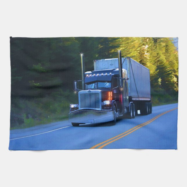 Truckers, Big Rig Cargo Truck Art Towel (Horizontal)