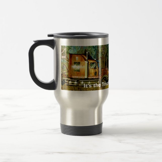 TRUCKERS BIG RIG ON THE ROAD TRAVEL MUGS (Left)