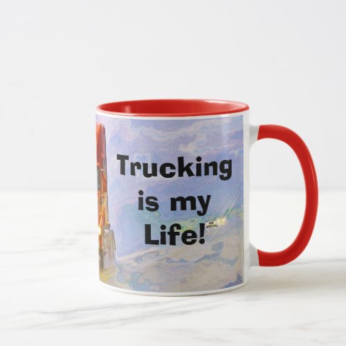 TRUCKERS BIG RIG RED TRUCK COFFEE MUG