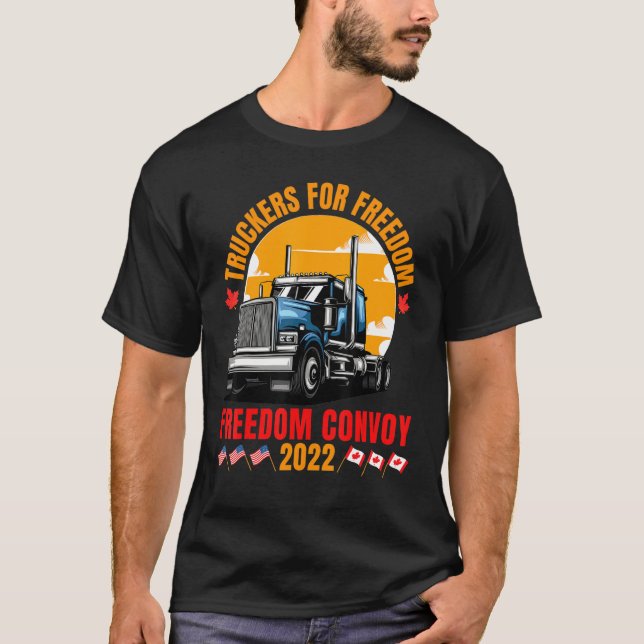 Truckers For Freedom USA Canada Flag Freedom Convo T-Shirt (Front)