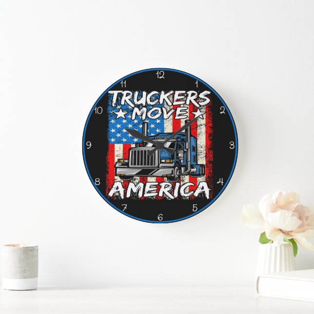 Truckers Move America: Distressed Flag Style Large Clock (Home)