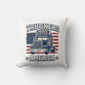 Truckers Move America Vintage Truck Shirt Design_1 Throw Pillow