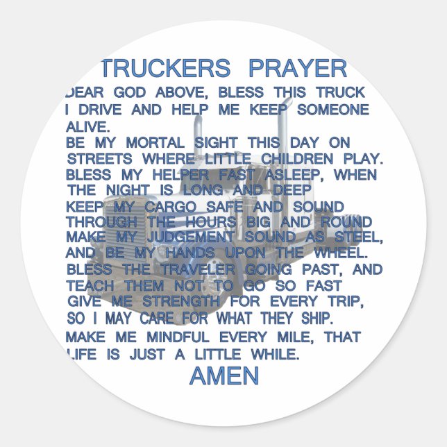 Truckers Prayer Classic Round Sticker (Front)