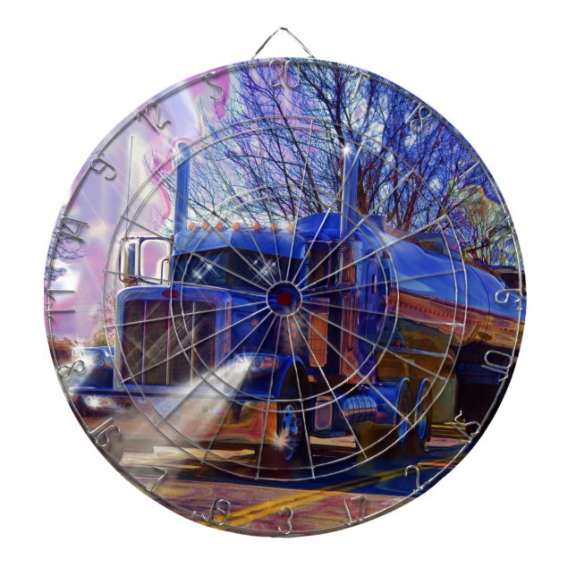Truckers Tanker Lorry Heavy Transport Gift Dartboard With Darts (Front)