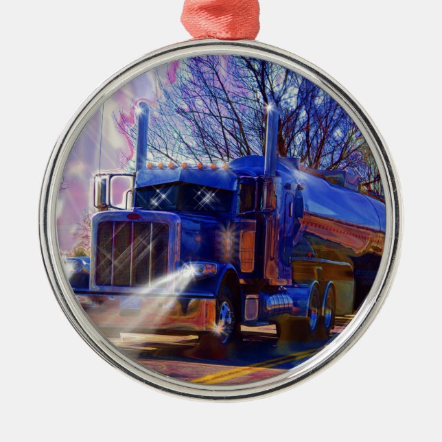 Truckers Tanker Lorry Heavy Transport Gift Metal Ornament (Front)
