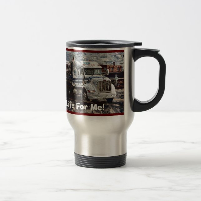 TRUCKERS WHITE CARGO TRUCK BIG RIG TRAVEL MUGS (Right)