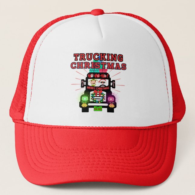 Trucking Christmas with Santa Claus at the Wheel Trucker Hat (Front)