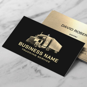 Trucking Service Modern Black & Gold Semi Truck Business Card