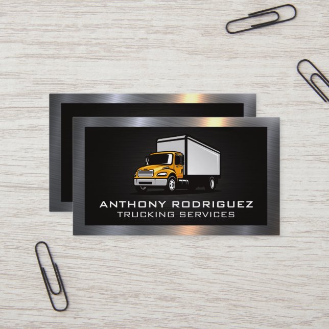 Trucking Services | Metallic Border Business Card (Front/Back In Situ)