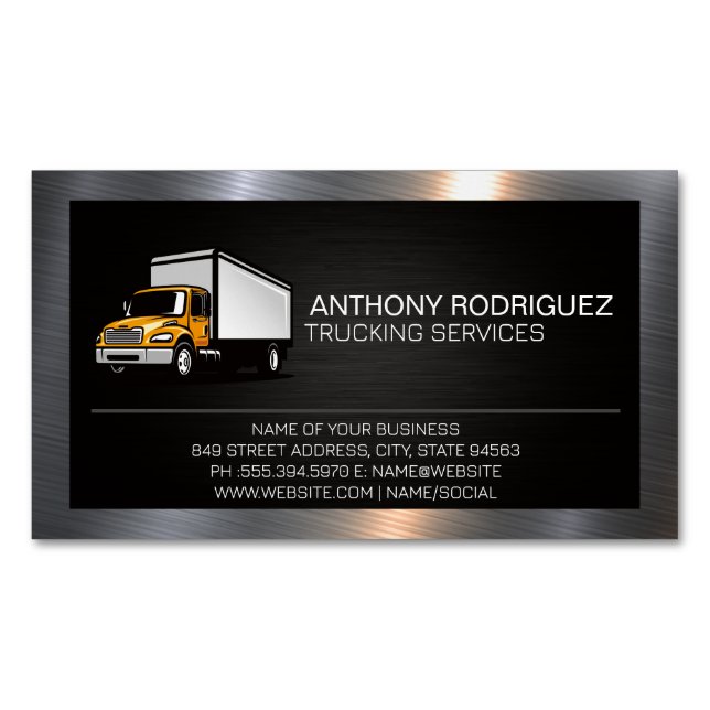 Trucking Services | Metallic Border Business Card Magnet (Front)