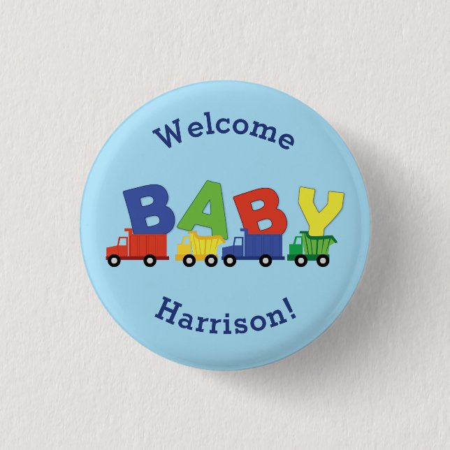 Trucks Baby Shower Button (Front)