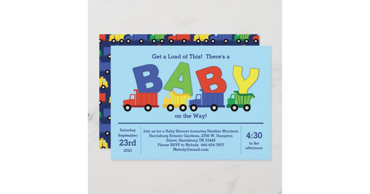 Trucks Baby Shower Dump Truck Boy Invitation | Zazzle.com