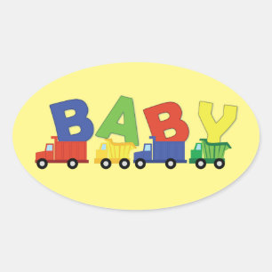 Trucks Baby Shower Oval Sticker