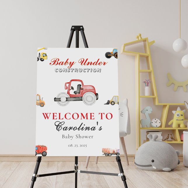 Trucks baby under construction baby shower welcome foam board (Creator Uploaded)