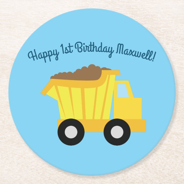 Trucks Birthday Party Round Paper Coaster (Front)