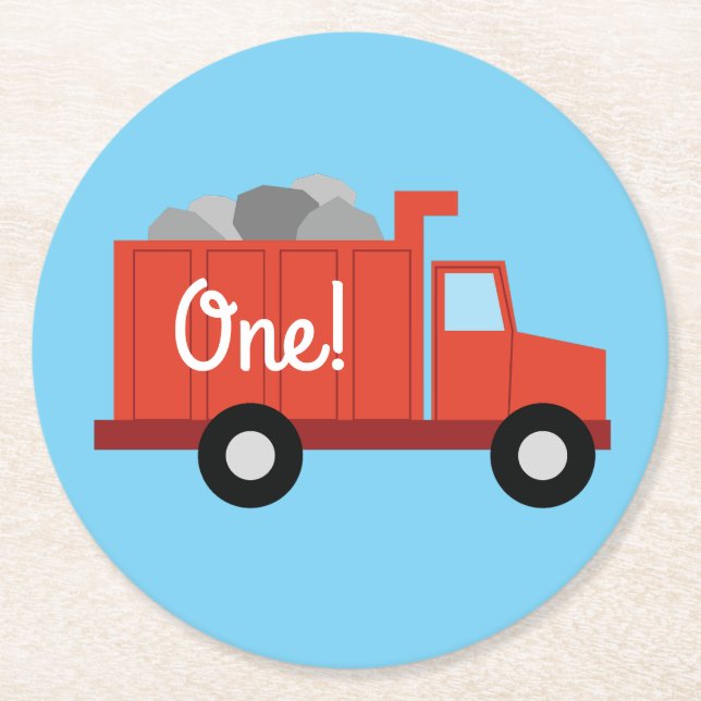 Trucks Birthday Party Round Paper Coaster (Front)